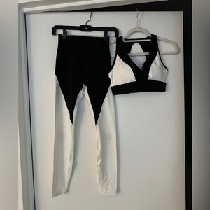 Black and white color block workout set